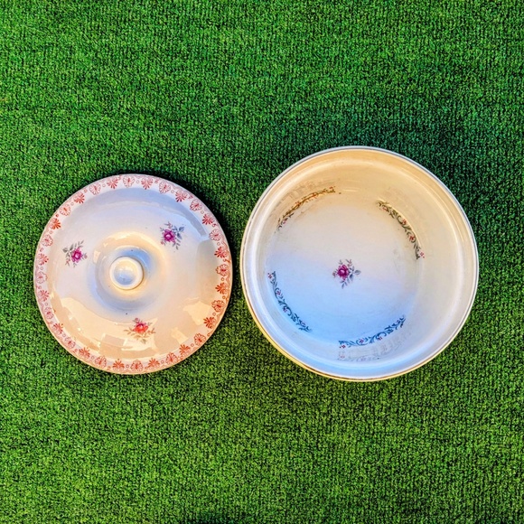 Vintage Chinese Hand Painted Stoneware Serving/Storage 8.5" Large Bowl w/Lid NOS - Picture 6 of 7